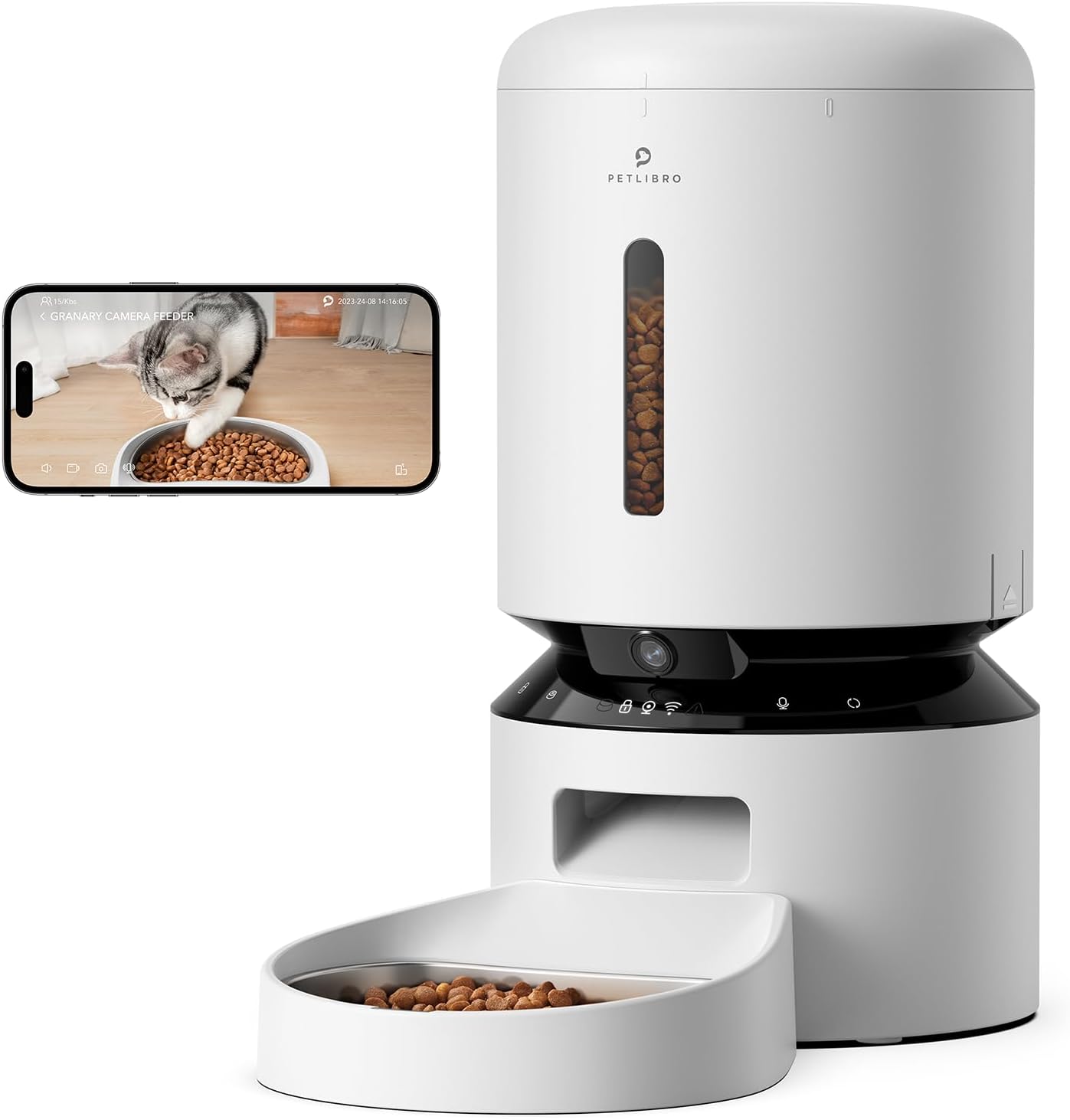PETLIBRO Granary Camera Monitoring Feeder - 5L Automatic Cat Feeder with Camera, 1080P Night Vision, 5G WiFi 2-Way Audio, Low Food Sensor, Motion & Sound Alerts for Cat & Dog Single Tray