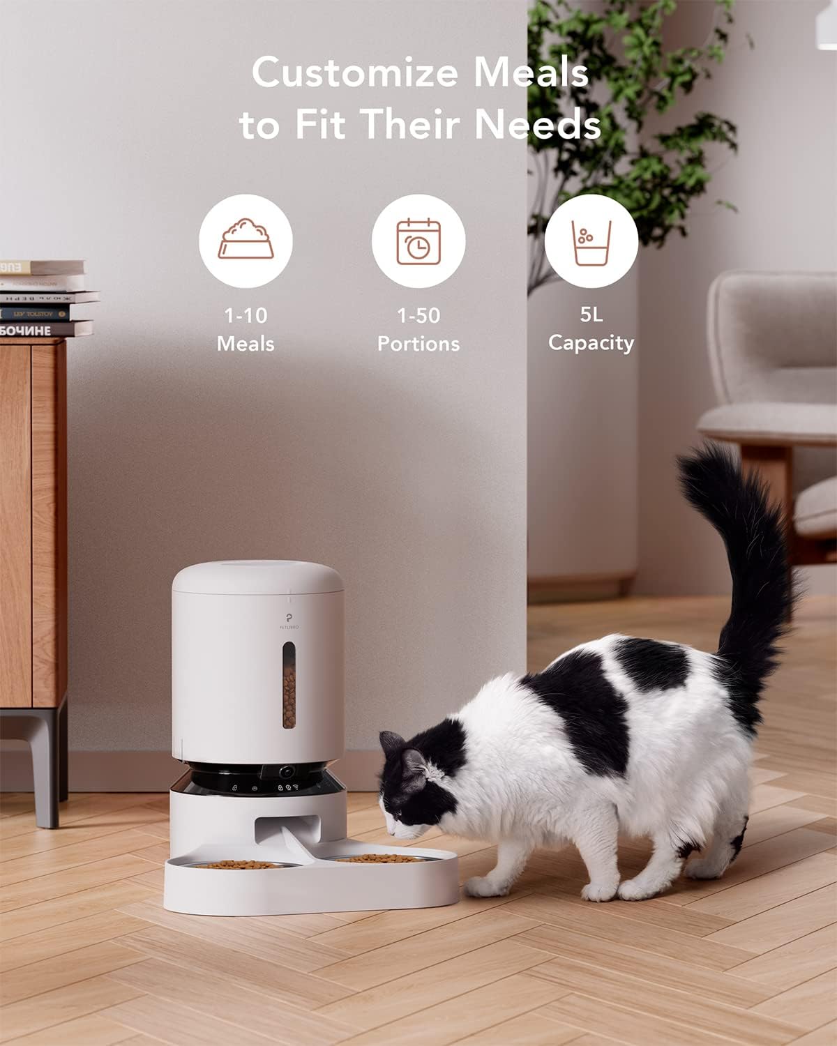 PETLIBRO 5L Automatic Cat Feeder with Camera for 2 Cats, Granary Camera Dual Food Tray, 1080P HD Video Night Vision, 5G WiFi Pet Feeder Pet Camera with Phone APP 2 Way Audio, Low Food & Motion & Sound Alerts for Cat & Dog Dual Tray
