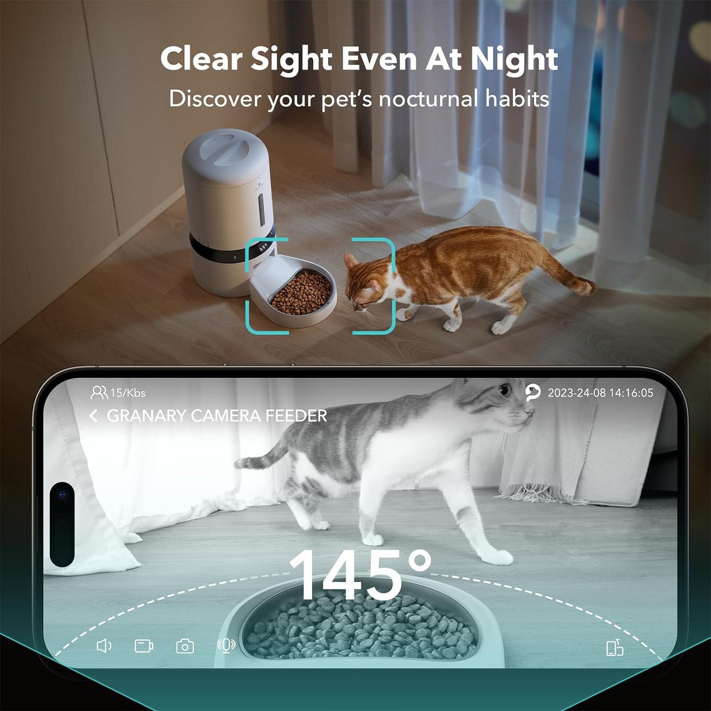 PETLIBRO Granary Camera Monitoring Feeder - 5L Automatic Cat Feeder with Camera, 1080P Night Vision, 5G WiFi 2-Way Audio, Low Food Sensor, Motion & Sound Alerts for Cat & Dog Single Tray
