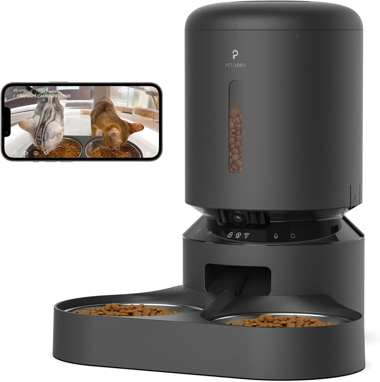 PETLIBRO 5L Automatic Cat Feeder with Camera for 2 Cats, Granary Camera Dual Food Tray, 1080P HD Video Night Vision, 5G WiFi Pet Feeder Pet Camera with Phone APP 2 Way Audio, Low Food & Motion & Sound Alerts for Cat & Dog Dual Tray