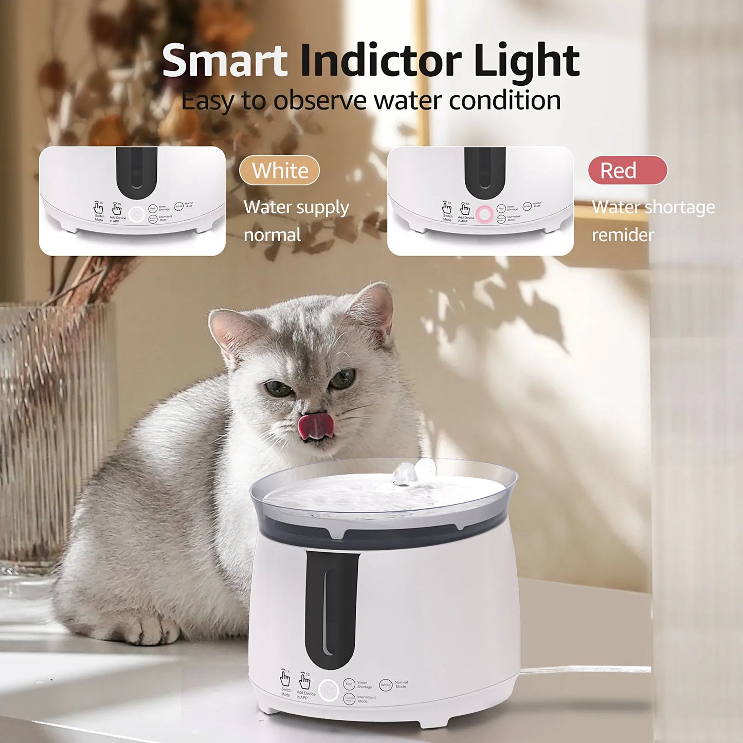 2L Cat Water Fountain - Auto Filter Wireless Smart Pet Cat Drinker Bowl 2L Recirculate Filtring Drinker for Cats pet Water Dispenser