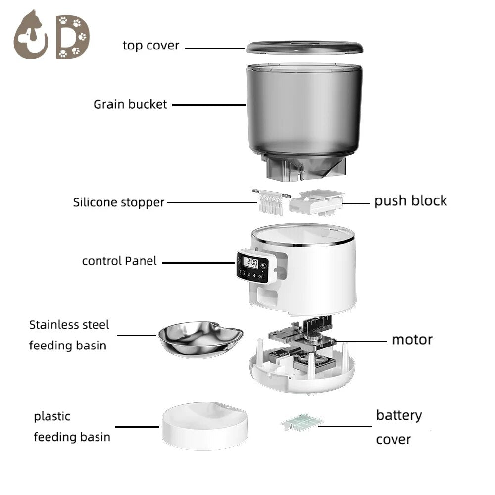 4L Automatic Cat Feeder - Pet Smart Cat Food Kibble Dispenser Timer Stainless Steel Bowl Auto Feeder For Cats Dog Accessories