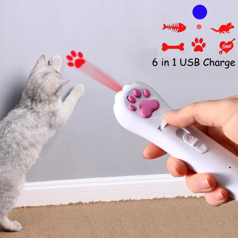 6 In 1 USB Pet Cats LED Laser - Cats Laser Transform Pattern Rechargeable Toys Interactive Bright Animation Pointer Light Pen Toys