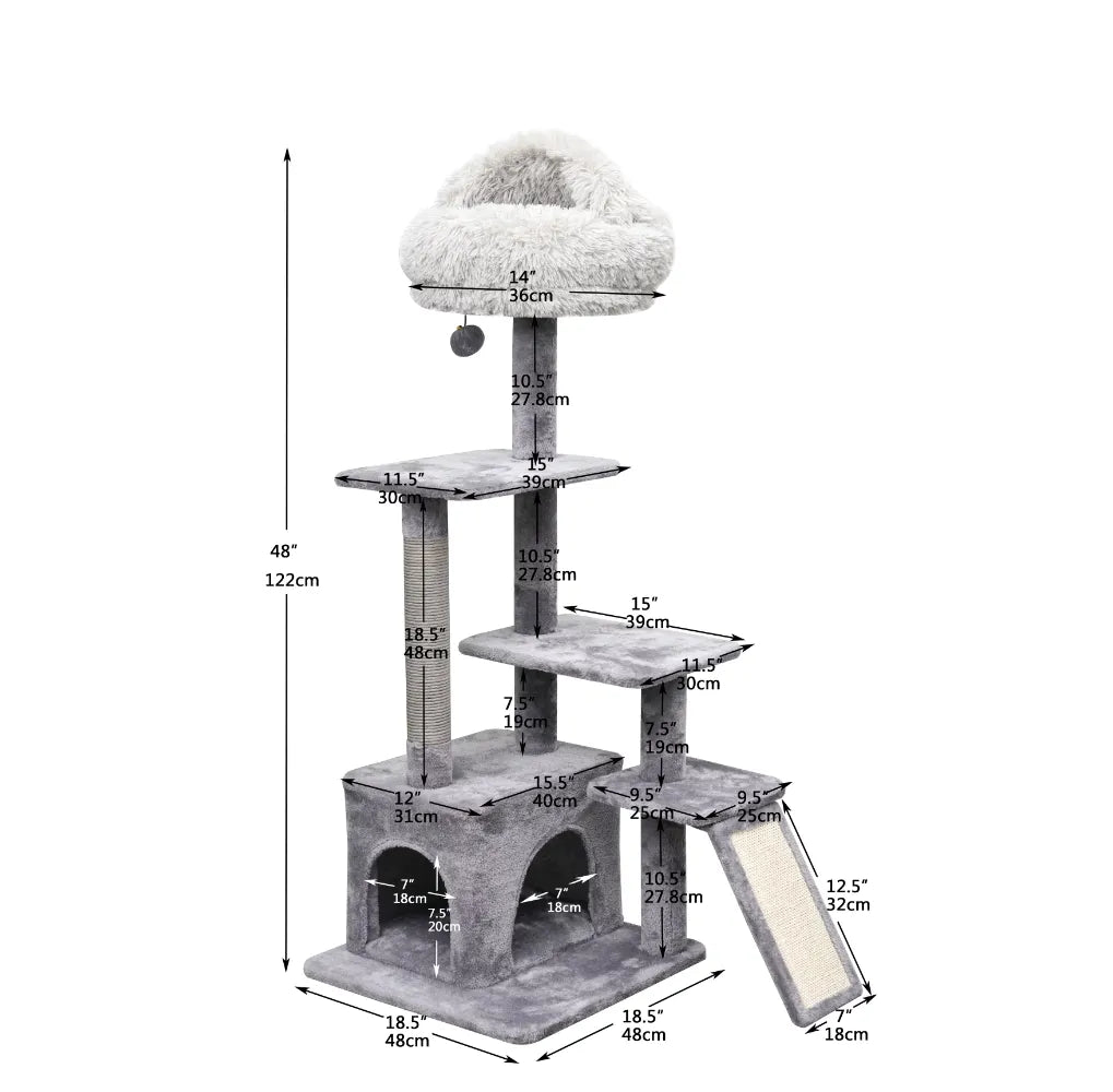Catry 4-Level Grey Cat Tree With Condo and Scratching Pad, 48'' Height cat tower cat wheel
