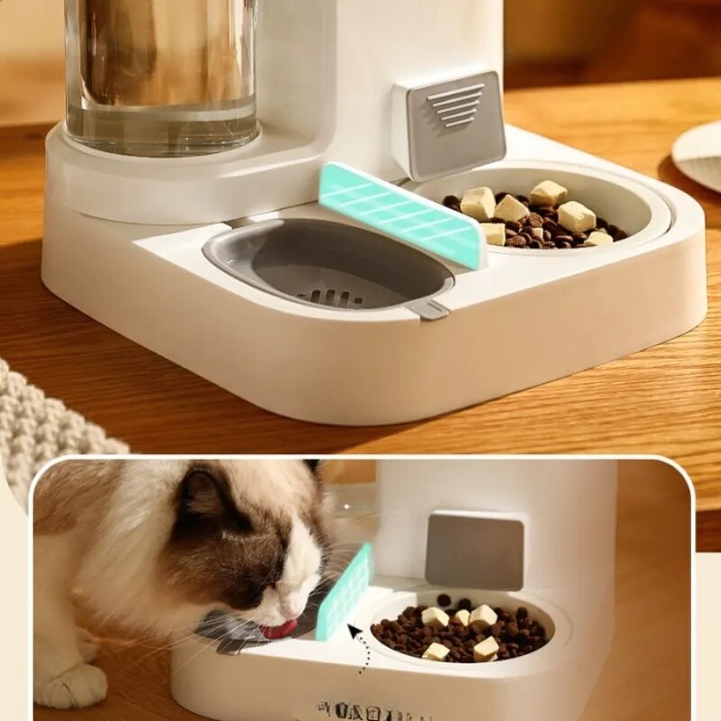 1L Water capacity + 2.2L Food storage capacity - Cat Bowl Automatic Feeder Large Capacity Food Storage Box with Water Dispenser Pets Food Container Feeder for Cats Feeding Bowls