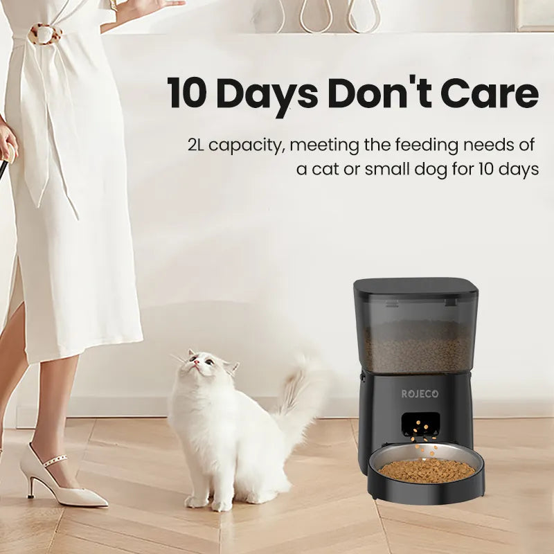 ROJECO Automatic Cat Feeder - Pet Smart Cat Food Kibble Dispenser Button Version Smart Control Auto Feeder For Cat Dog Accessories