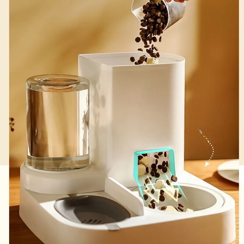 1L Water capacity + 2.2L Food storage capacity - Cat Bowl Automatic Feeder Large Capacity Food Storage Box with Water Dispenser Pets Food Container Feeder for Cats Feeding Bowls