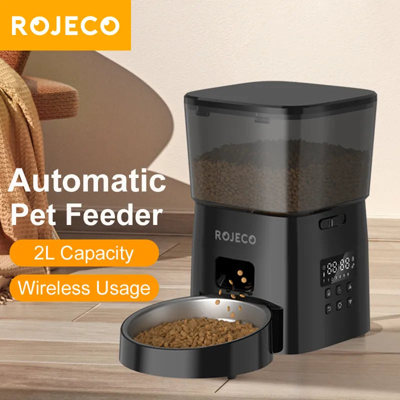 ROJECO Automatic Cat Feeder - Pet Smart Cat Food Kibble Dispenser Button Version Smart Control Auto Feeder For Cat Dog Accessories