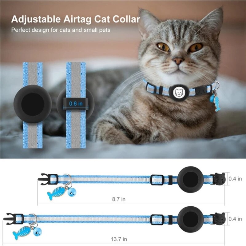 Reflective Cats Collar - Waterproof Pet Collar with Tracker-Holder & Bell Breakaway Pet Collar Safety & Adjustable Collar