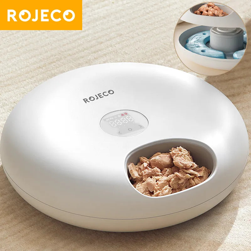 ROJECO 6 Meals Automatic Pet Feeder - Smart Cat Food Dispenser For Wet & Dry Food Kibble Dispenser Accessories Auto Feeder For Cat