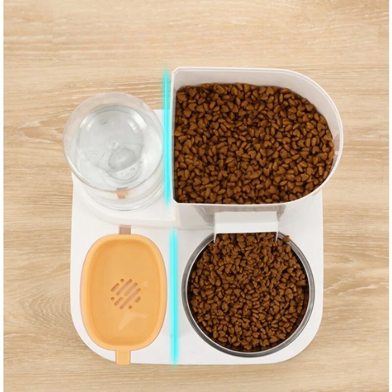 1L Water capacity + 2.2L Food storage capacity - Cat Bowl Automatic Feeder Large Capacity Food Storage Box with Water Dispenser Pets Food Container Feeder for Cats Feeding Bowls