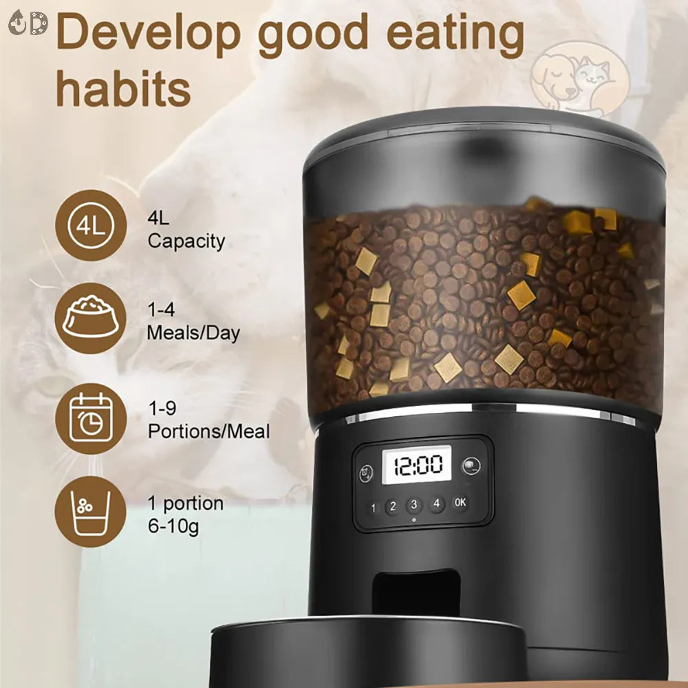 4L Automatic Cat Feeder - Pet Smart Cat Food Kibble Dispenser Timer Stainless Steel Bowl Auto Feeder For Cats Dog Accessories