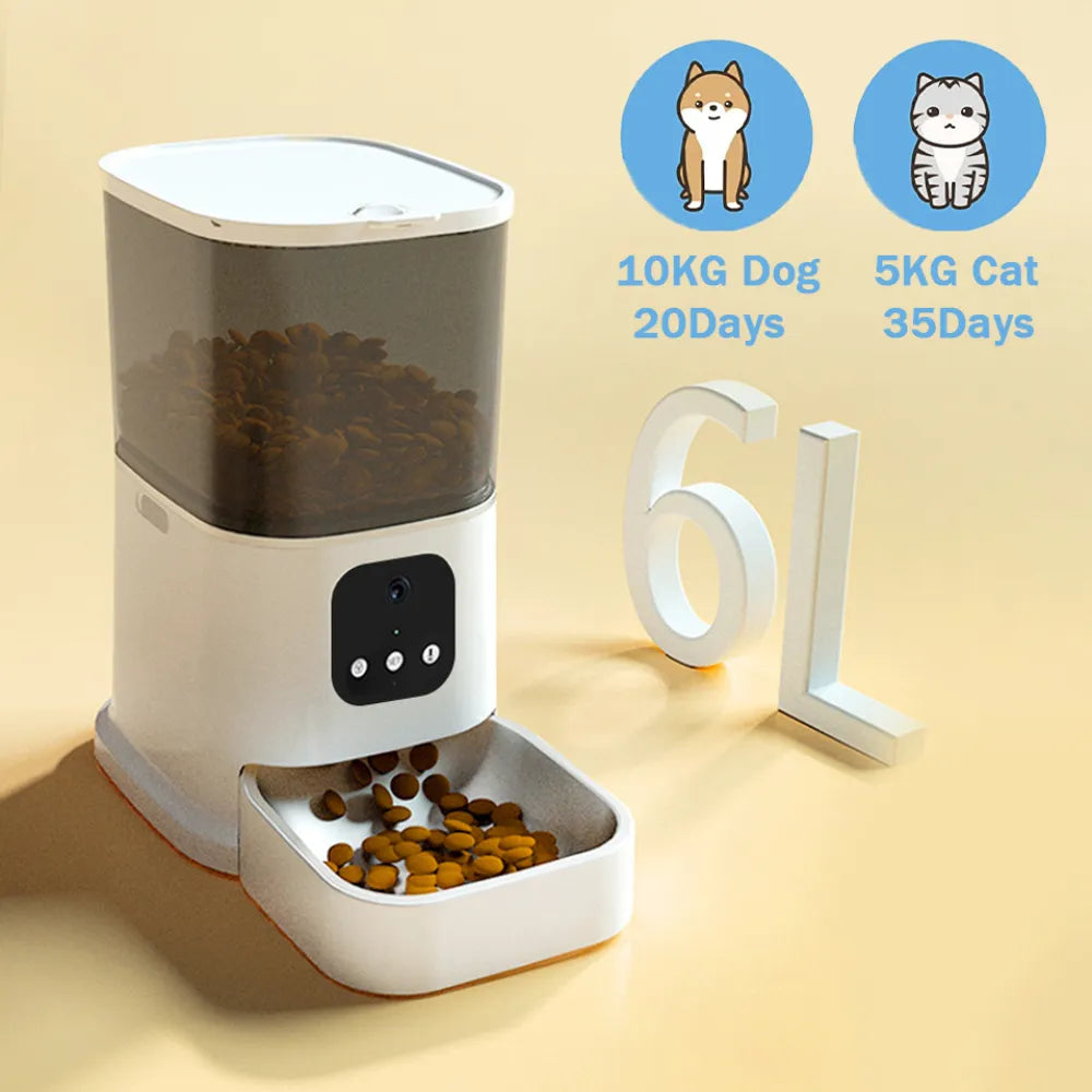 6L Automatic Cat Feeder - Timing with Camera Video Smart Pet Feeder for Cat Dogs Intelligent Dry Food Dispenser Voice Recorde Bowl