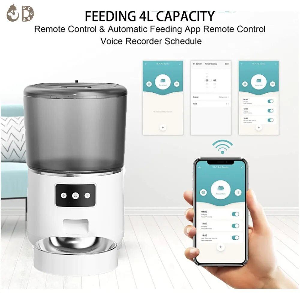4L Automatic Cat Feeder - Pet Smart Cat Food Kibble Dispenser Timer Stainless Steel Bowl Auto Feeder For Cats Dog Accessories