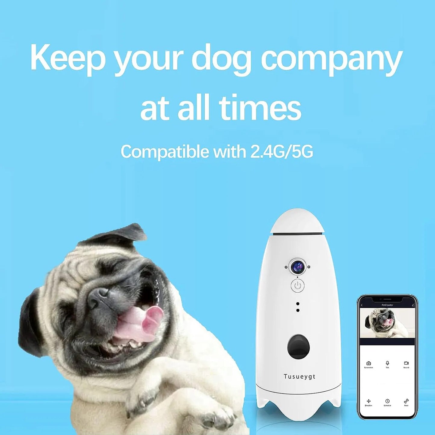 Smart 1080p Dog Camera - with Treat Dispenser 180°View Pet Treat Tossing Dog Camera with Phone App 2 Way Audio Android&iOS