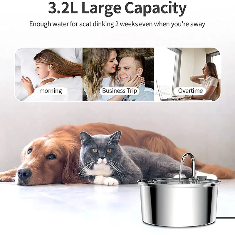 Intelligent Stainless Steel 3.2L Cat Water Fountain - Automatic Drinker For Cats Feeder Pet Water Dispenser Drinking Fountain For Cats
