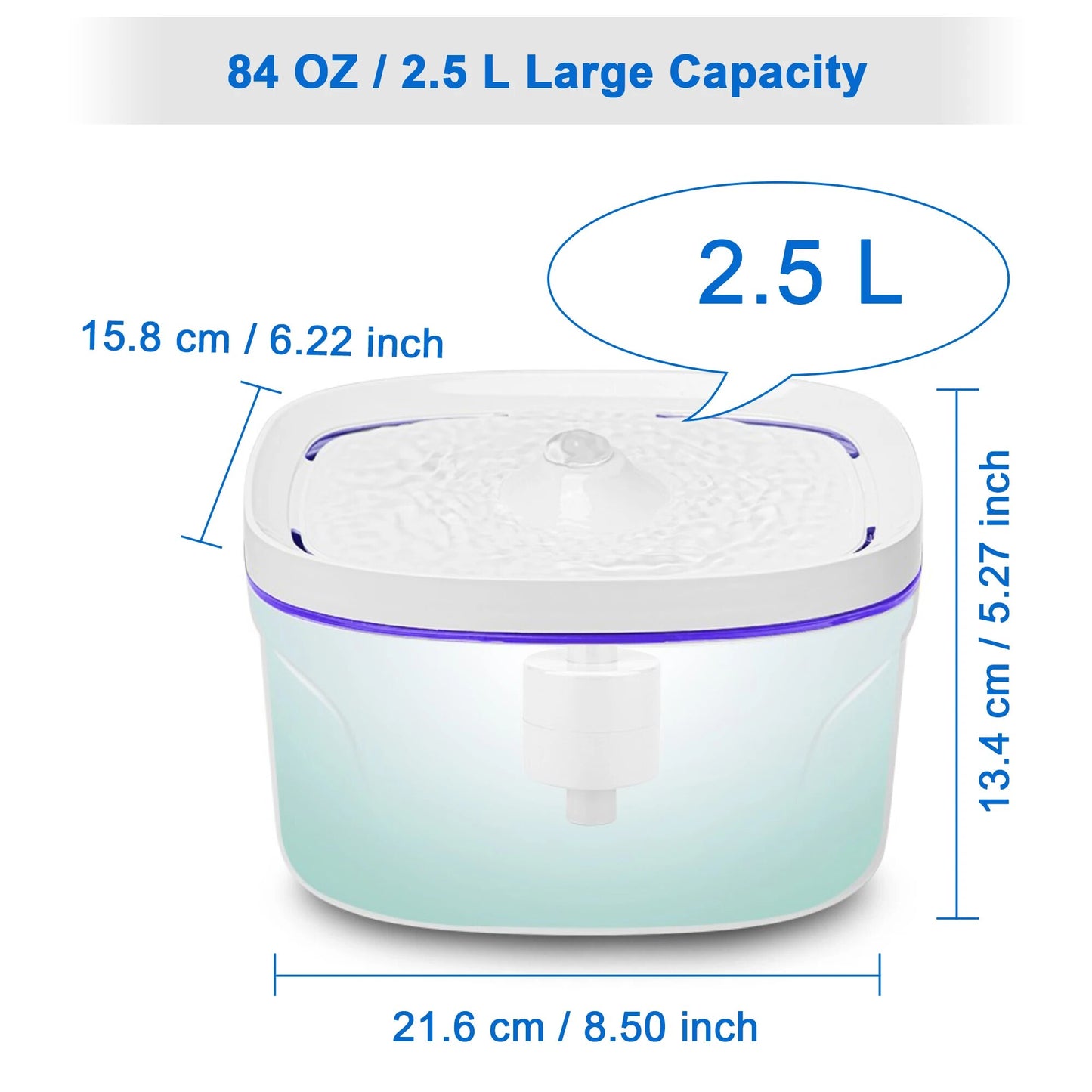 Cat Water Fountain - 84oz/2.5L Large Capacity, Ultra Quiet , 2 Replacement Filters Dispenser, 3 Flow Design, Multiple Pets