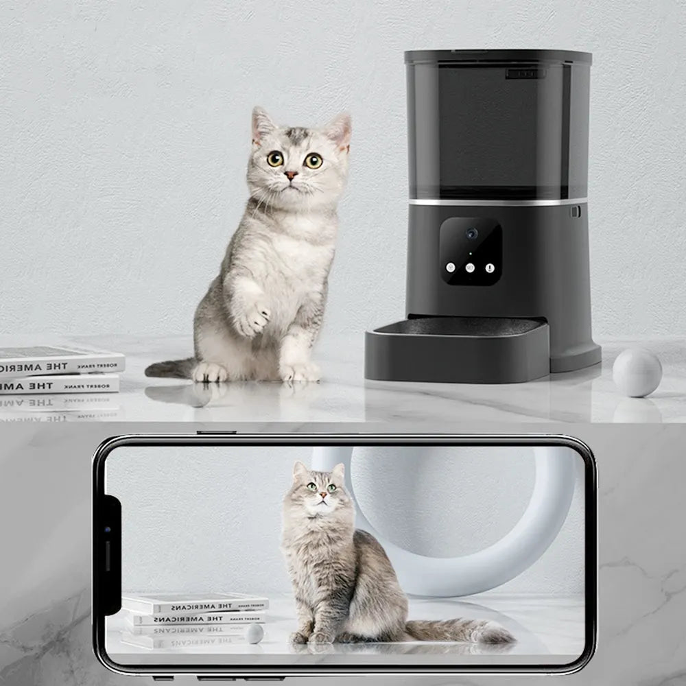 6L Automatic Cat Feeder - Timing with Camera Video Smart Pet Feeder for Cat Dogs Intelligent Dry Food Dispenser Voice Recorde Bowl