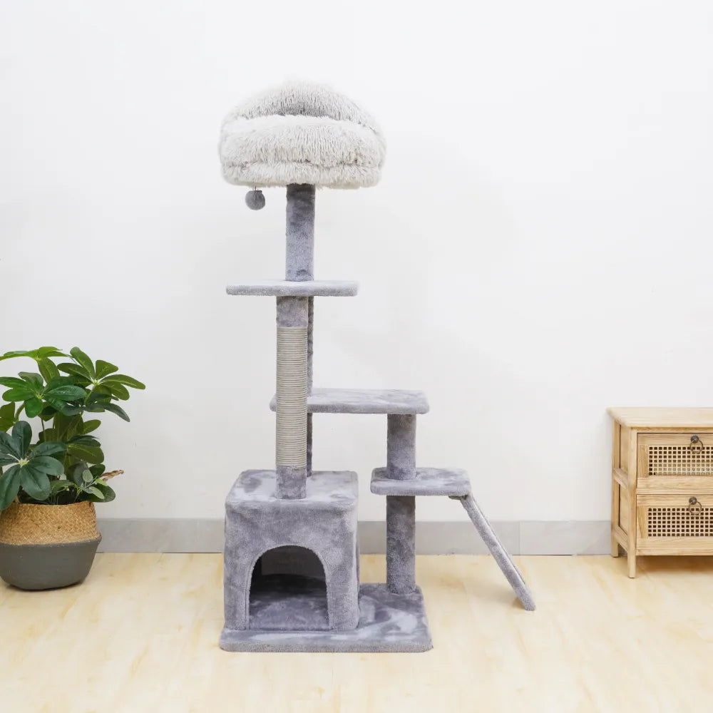 Catry 4-Level Grey Cat Tree With Condo and Scratching Pad, 48'' Height cat tower cat wheel