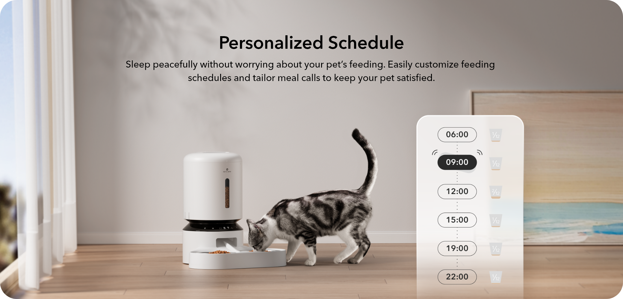 PETLIBRO Automatic Cat Food Dispenser, Customizable feeding schedules and meal calls for pets' satisfaction at set times.