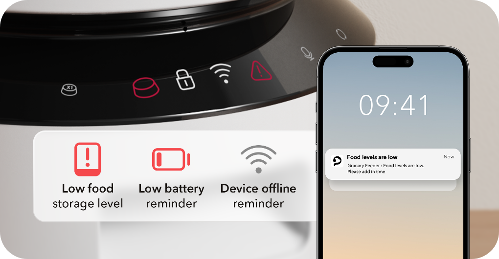 PETLIBRO Automatic Cat Food Dispenser, Automated reminders for low food and battery levels with customizable thresholds.