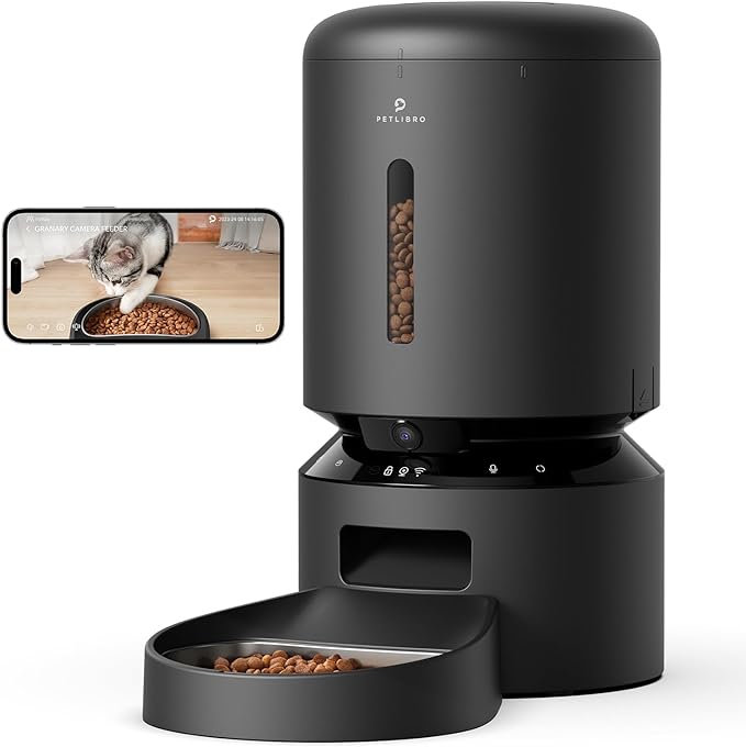 PETLIBRO Granary Camera Monitoring Feeder - 5L Automatic Cat Feeder with Camera, 1080P Night Vision, 5G WiFi  2-Way Audio, Low Food Sensor, Motion & Sound Alerts for Cat & Dog Single Tray