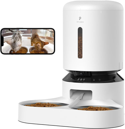 PETLIBRO 5L Automatic Cat Feeder with Camera for 2 Cats, Granary Camera Dual Food Tray, 1080P HD Video Night Vision, 5G WiFi Pet Feeder Pet Camera with Phone APP 2 Way Audio, Low Food & Motion & Sound Alerts for Cat & Dog Dual Tray