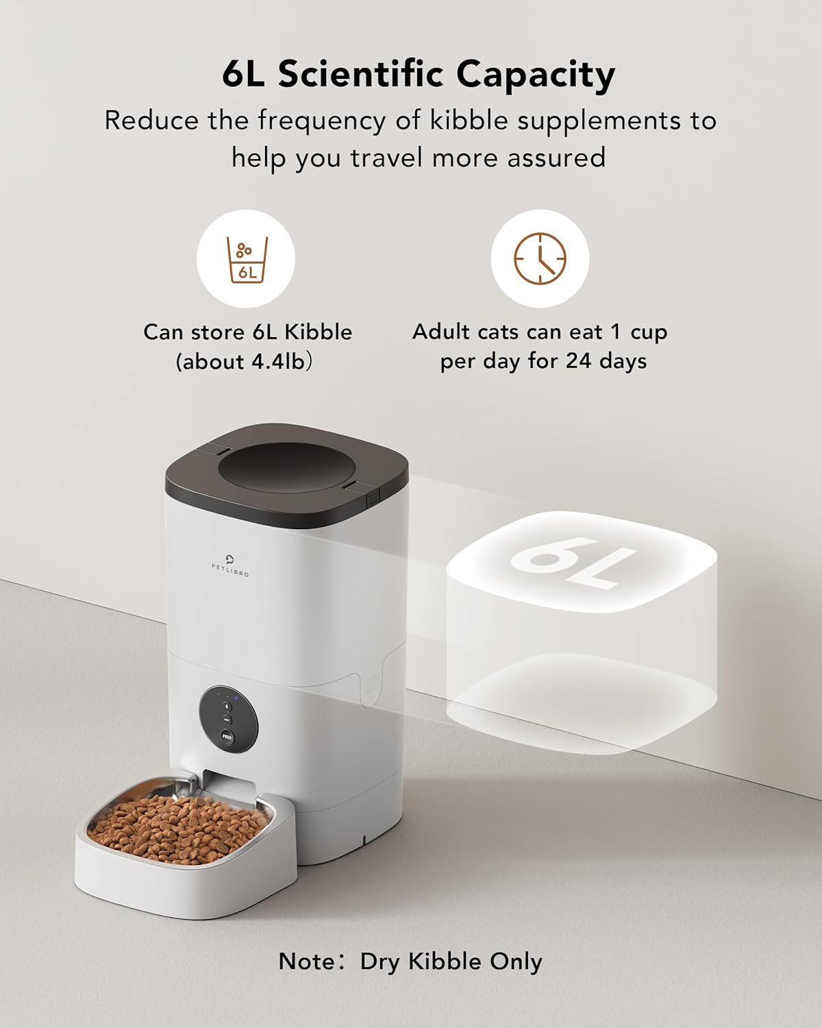 PETLIBRO 6L/4L Wifi Automatic Dog Feeder - Cat Food Dispenser with Customize Feeding Schedule, WiFi Automatic Cat Feeder with Timer Interactive Voice Recorder, Auto Dog Feeder for Cat Pet 1-4 Meals Dry Food