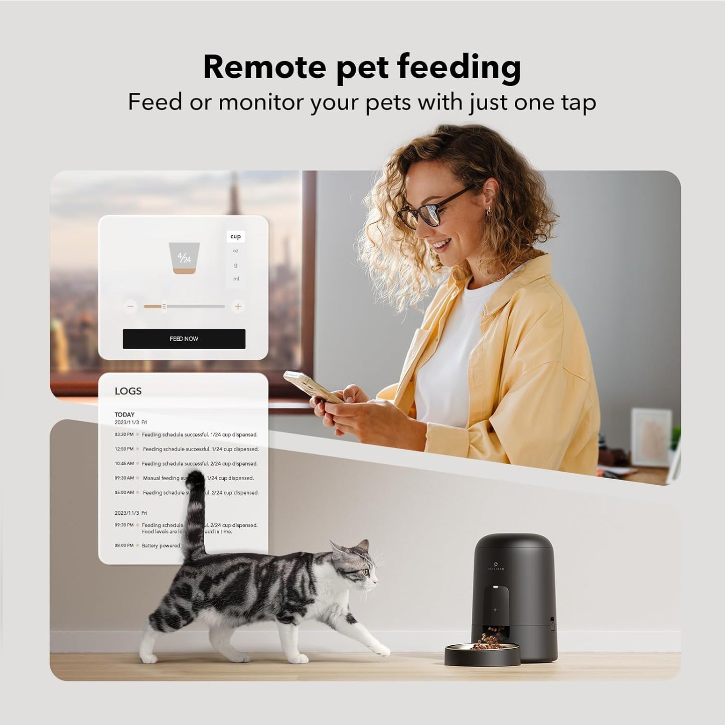 PETLIBRO 2L Automatic Cat Feeder - WiFi Automatic Cat Food Dispenser Rechargeable Battery-Operated with 30-Day Life, AIR Pet Feeder for Cat & Dog, Timed Cat Feeder 1-6 Meals Control