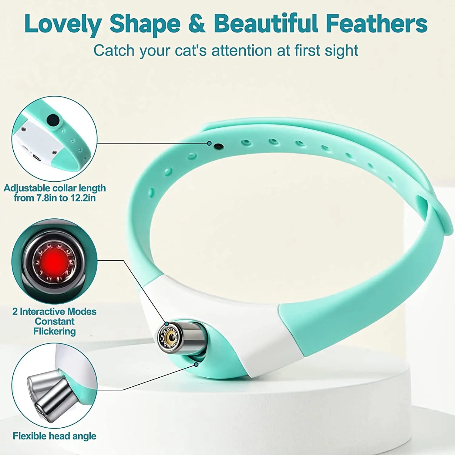 Wearable Cat laser Toy, Engage your cat with adjustable feather toy featuring varying shapes and lengths.