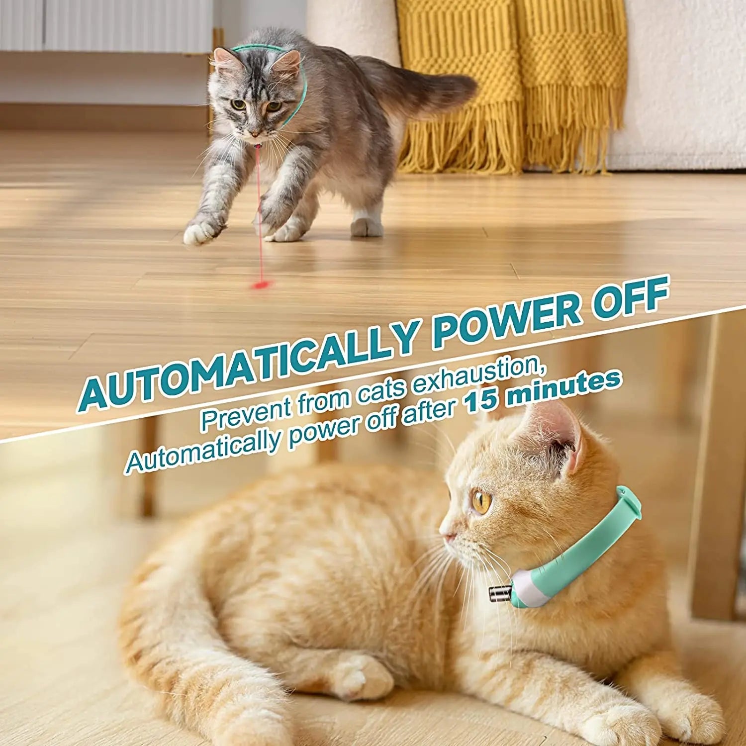 Wearable Cat laser Toy, Automatically turns off after 15 minutes to prevent exhaustion; USB rechargeable for easy use.