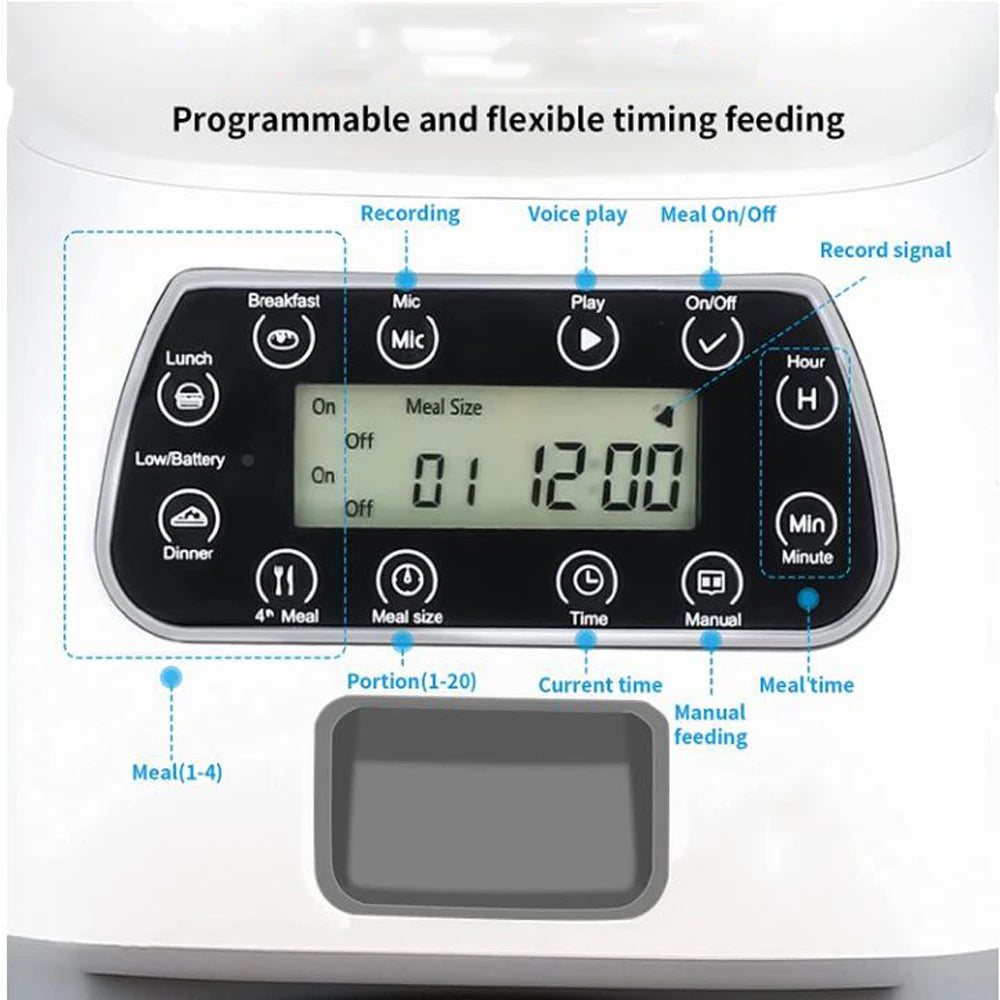 3.5L Automatic Pet Feeder, Smart feeder with programmable timing, flexible meal sizes, voice commands, and additional features.