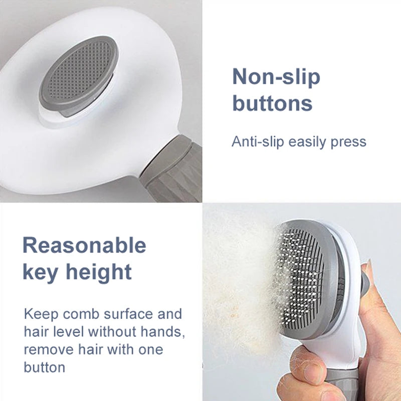 Pet Dog Hair Brush, Easy grooming with non-slip buttons for pet coats.