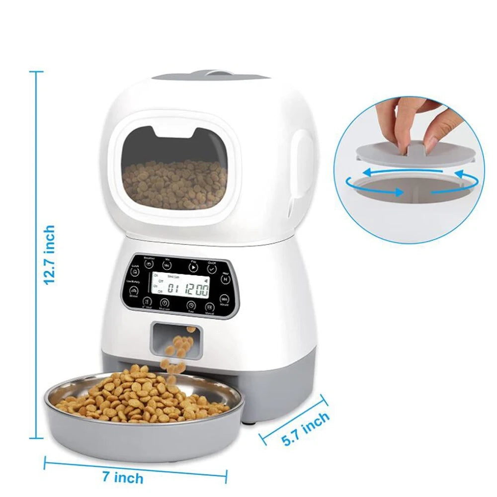 3.5L Automatic Pet Feeder, Automatic pet feeder for dogs and cats with customizable feeding time and amount.