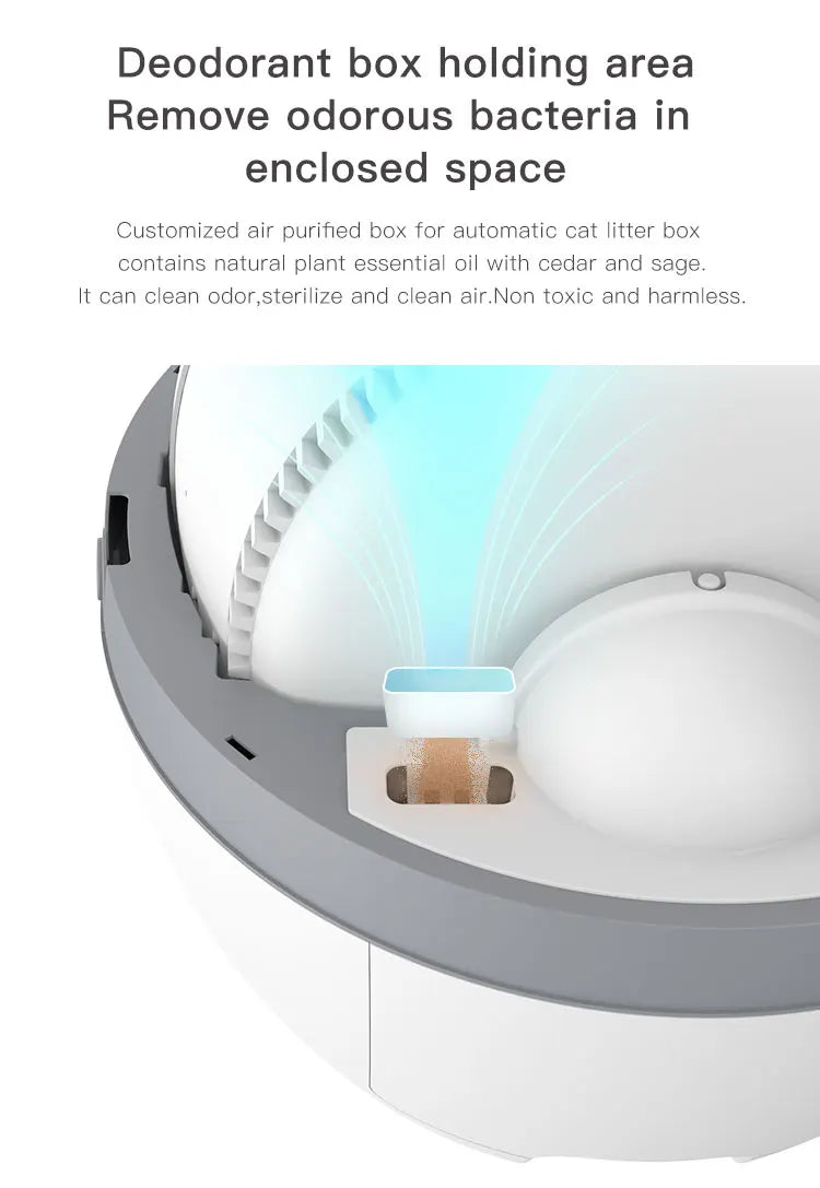 Automatic Cat Litter Box, Sustainable cat litter box with deodorant system, removing bacteria and odors naturally.