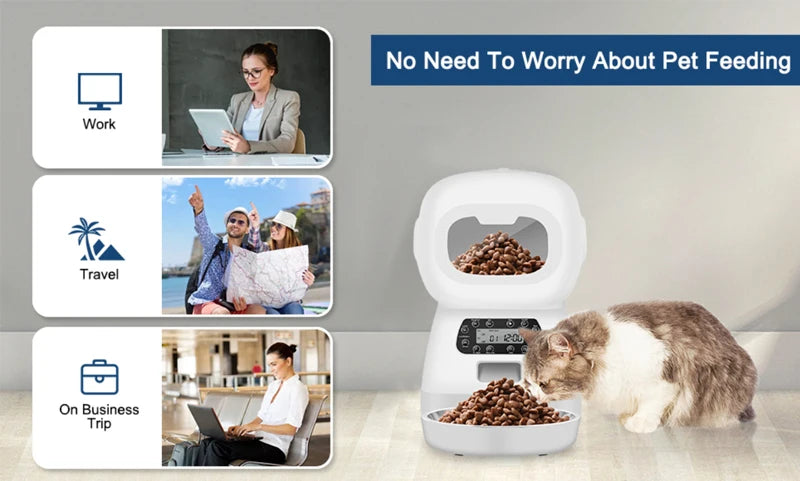 3.5L Automatic Pet Feeder, Automatic pet feeder for worry-free meal times, holds up to 3.5L and is programmable.