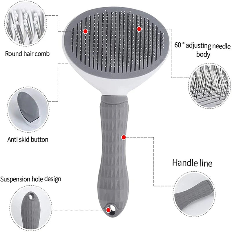 Pet Dog Hair Brush, Comfortable grooming tool with ergonomic handle and anti-slip grip for ease of use.