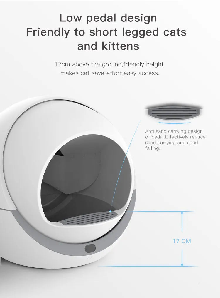 VOFORD Automatic Cat Self Cleaning Sandbox, Easy-to-use low-pedestal design for short-legged cats and kittens with anti-sand features.