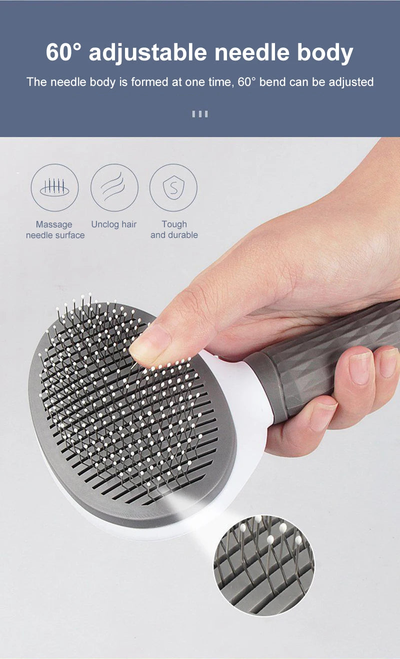 Pet Dog Hair Brush, Grooming tool with adjustable needles for gentle pet grooming and detangling.