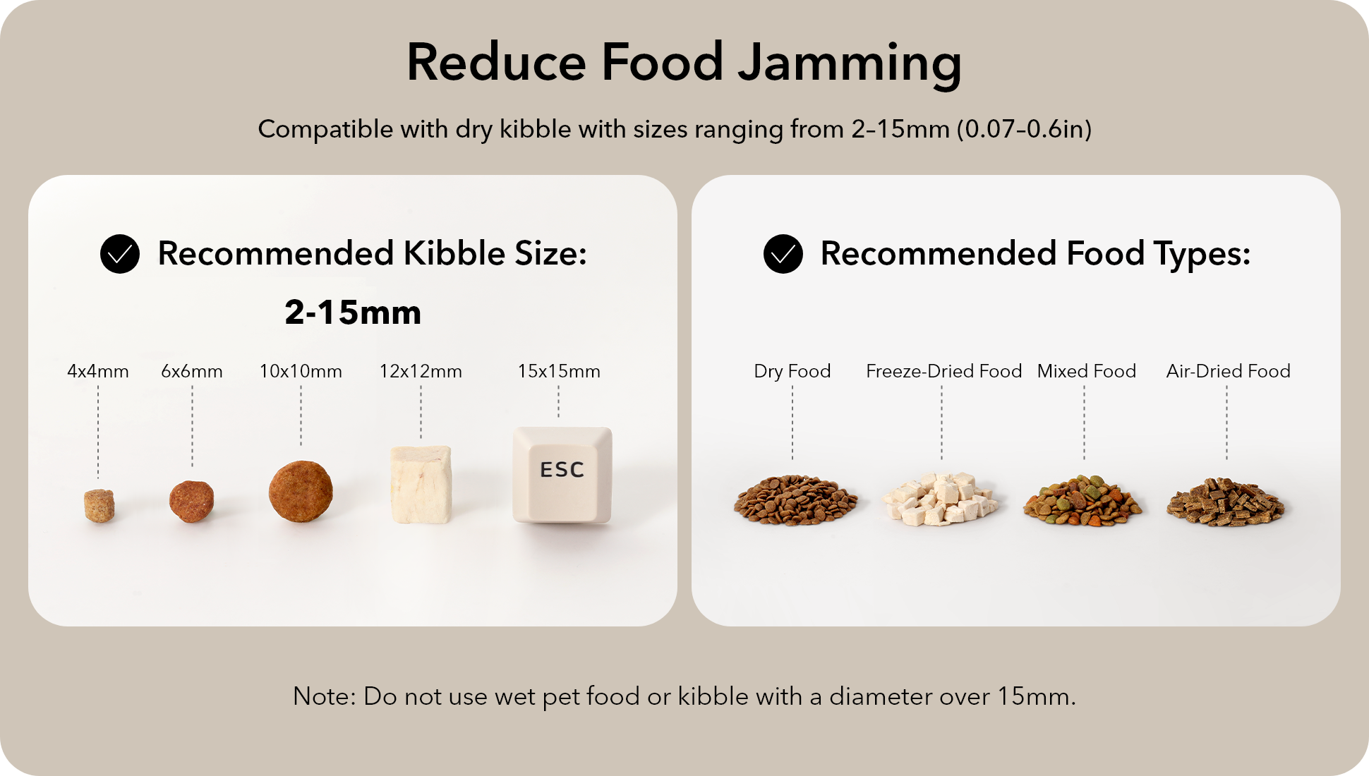 PETLIBRO 5L Automatic Cat Feeder, Feeder designed to reduce jamming, suitable for dry pet foods with kibble sizes 2-10mm.