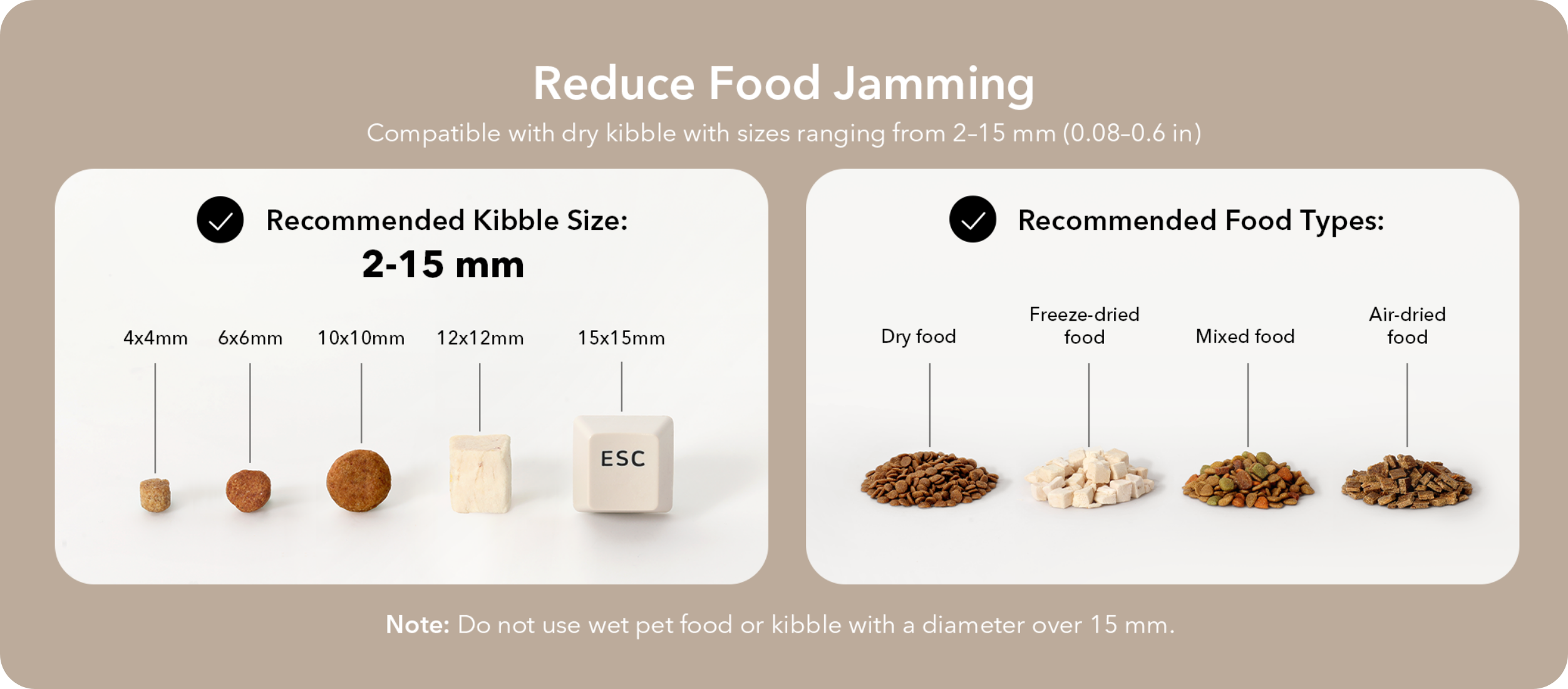 PETLIBRO 5L 5G WiFi Automatic Cat / Dog Feeder, Feeder for various kibble sizes (2-15mm), suitable for freeze-dried, air-dried, and mixed foods.