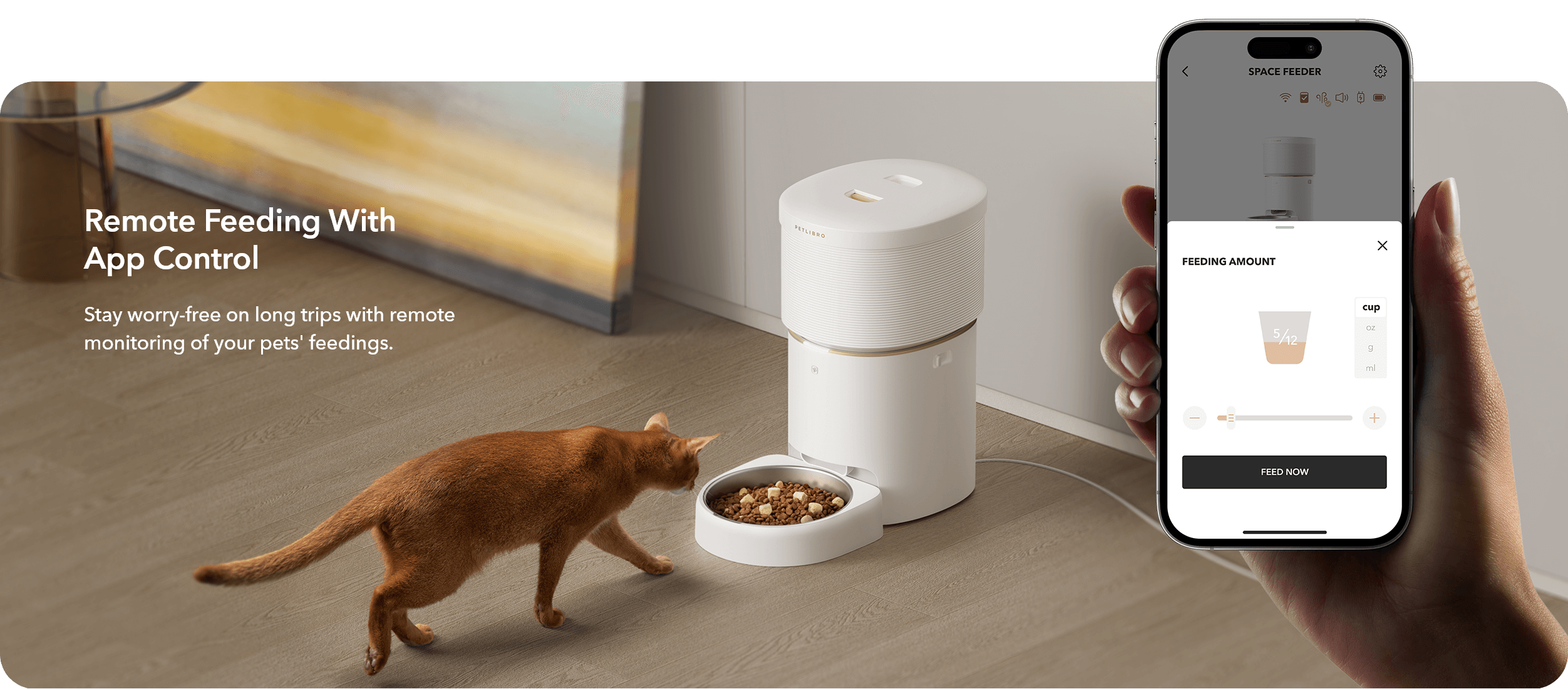 PETLIBRO Vacuum-Sealed Automatic Cat Feeder, Monitor and control pet's meals remotely with 5G Wi-Fi app.