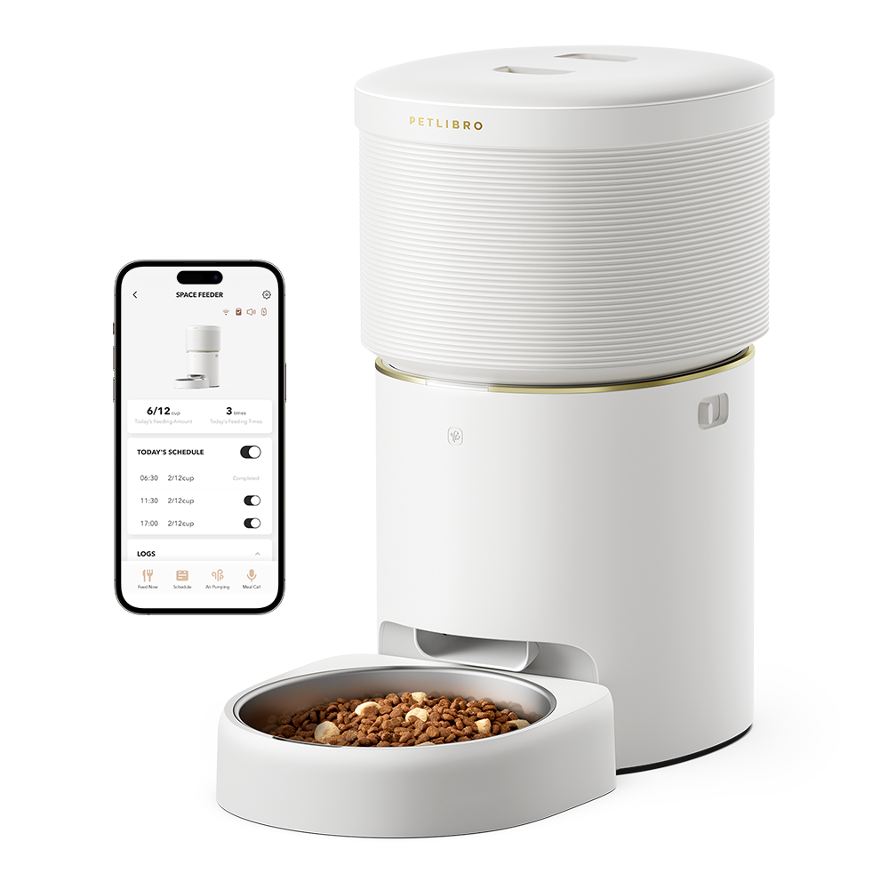 PETLIBRO Vacuum-Sealed Automatic Cat Feeder, Smart feeder for cats and dogs, schedules up to 12 meals daily, compact with large tray.