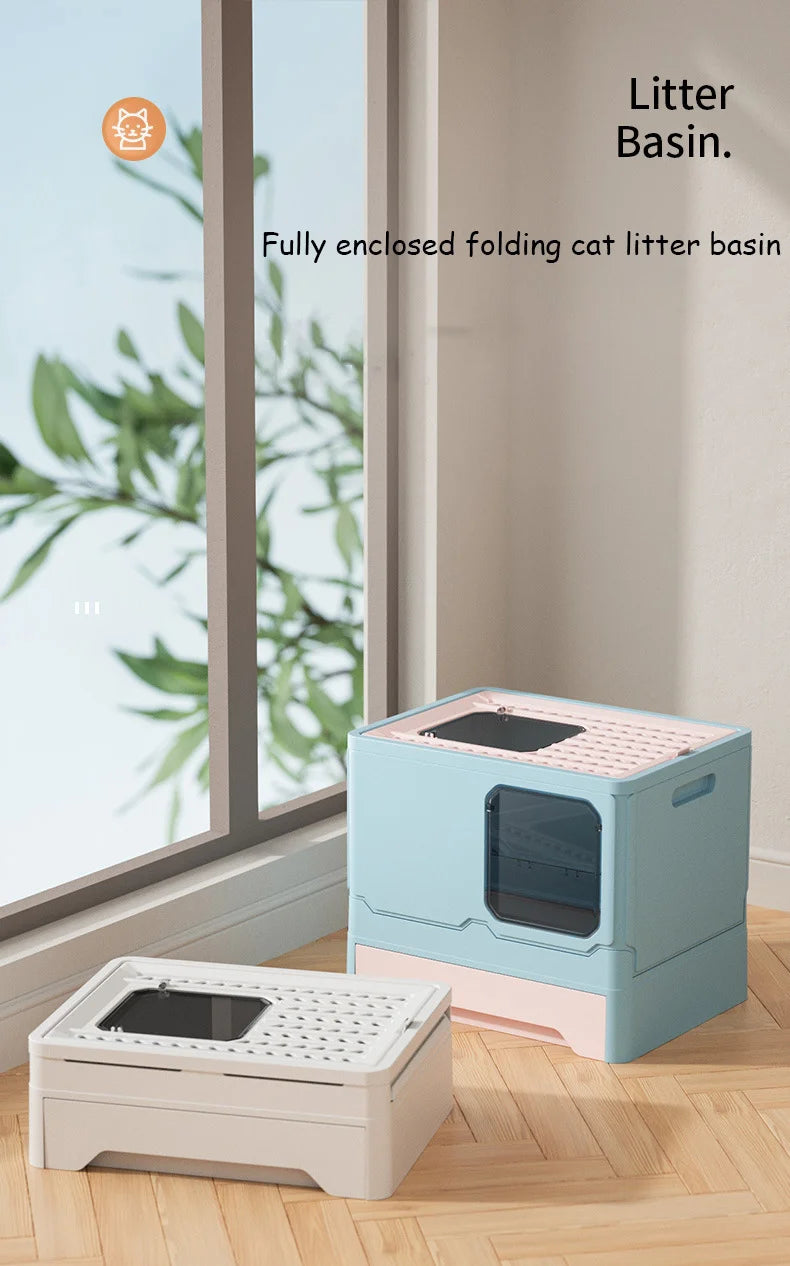VOFORD Front Entry Top Exit Cat Litter Box, Compact Folding Cat Litter Box with Enclosed Design for Easy Cleanup
