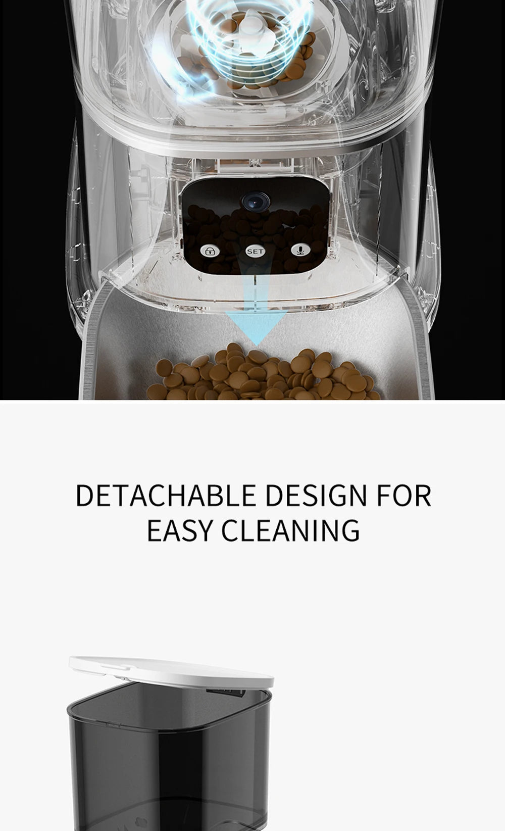 6L Automatic Cat Feeder, Easy-to-clean design with detachable parts for simple maintenance.