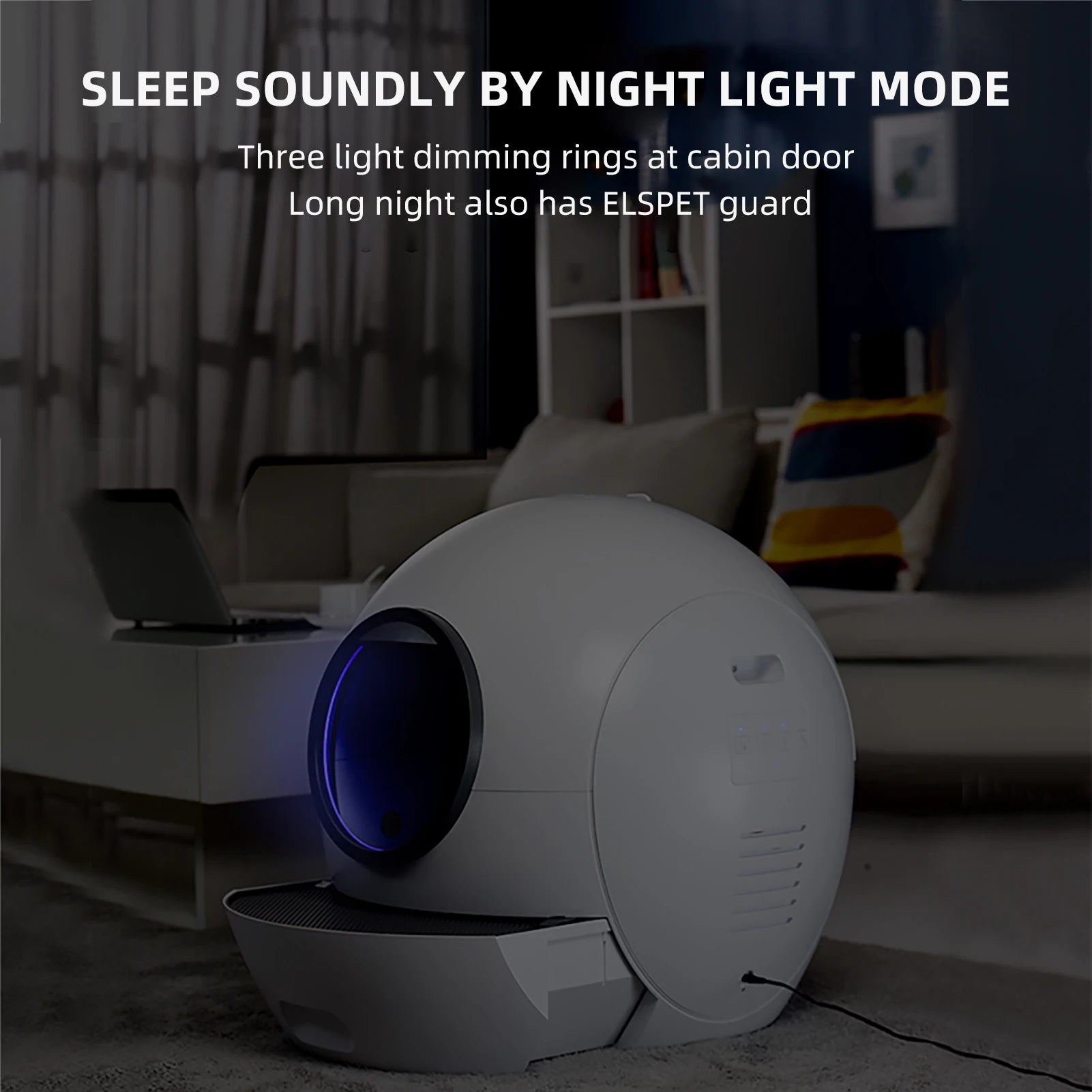 VOFORD Cat Litter Box, Nightlight mode with adjustable brightness and pet guard for safe and peaceful nighttime experiences.
