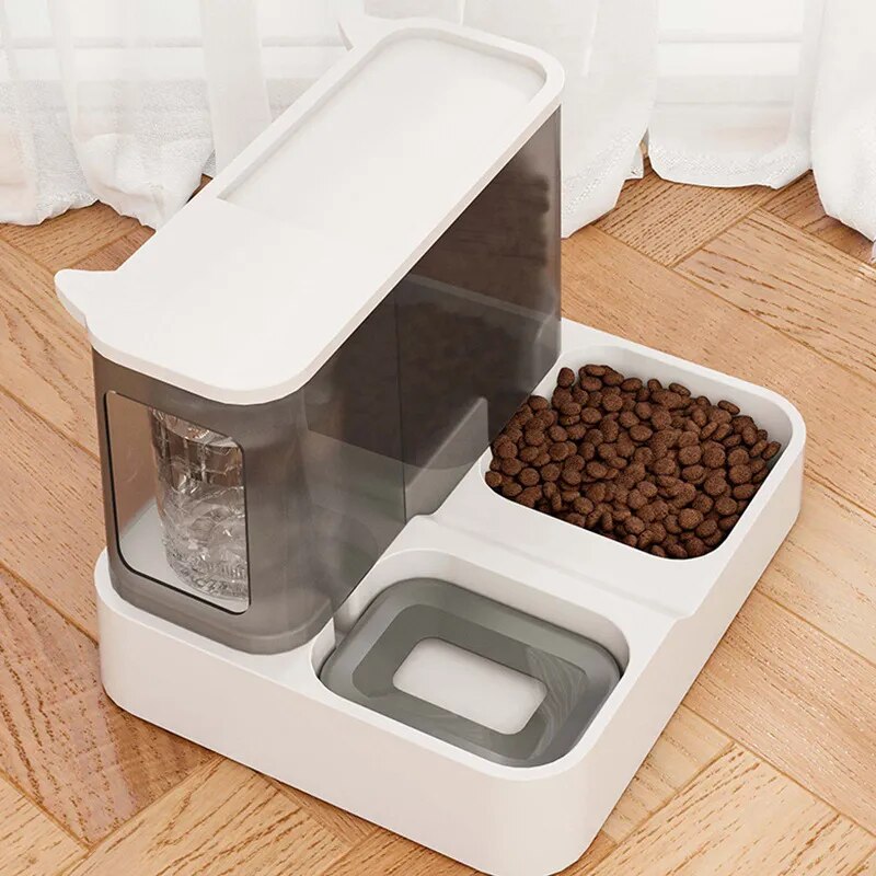 OUZEY 1L Automatic Feeder - Cat Dog Food Bowl With Water Fountain Pet Items Large Capacity Raised Stand Dish Bowl For Cat Drinker