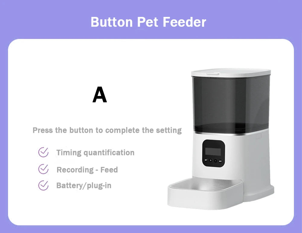 6L Automatic Cat Feeder, Smart baby monitor with scheduling, tracking, and power options for parents' convenience.