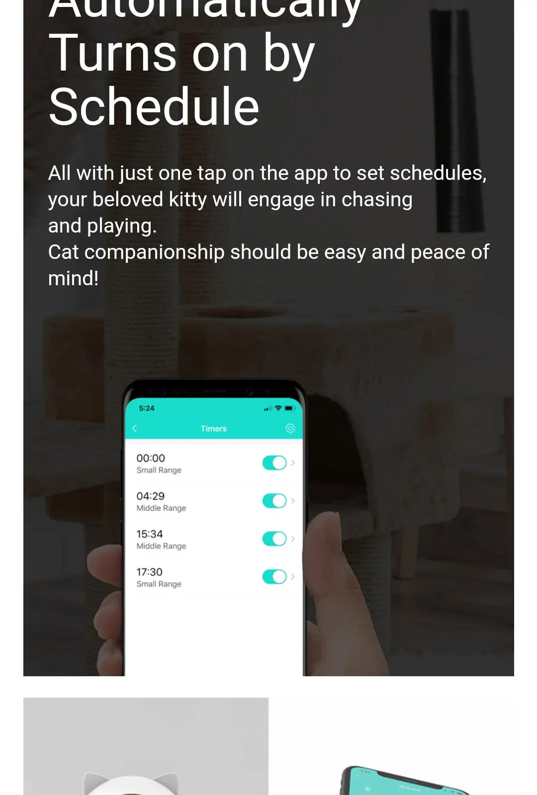 Playful app scheduling for cats, ensuring happy and entertained companionship.