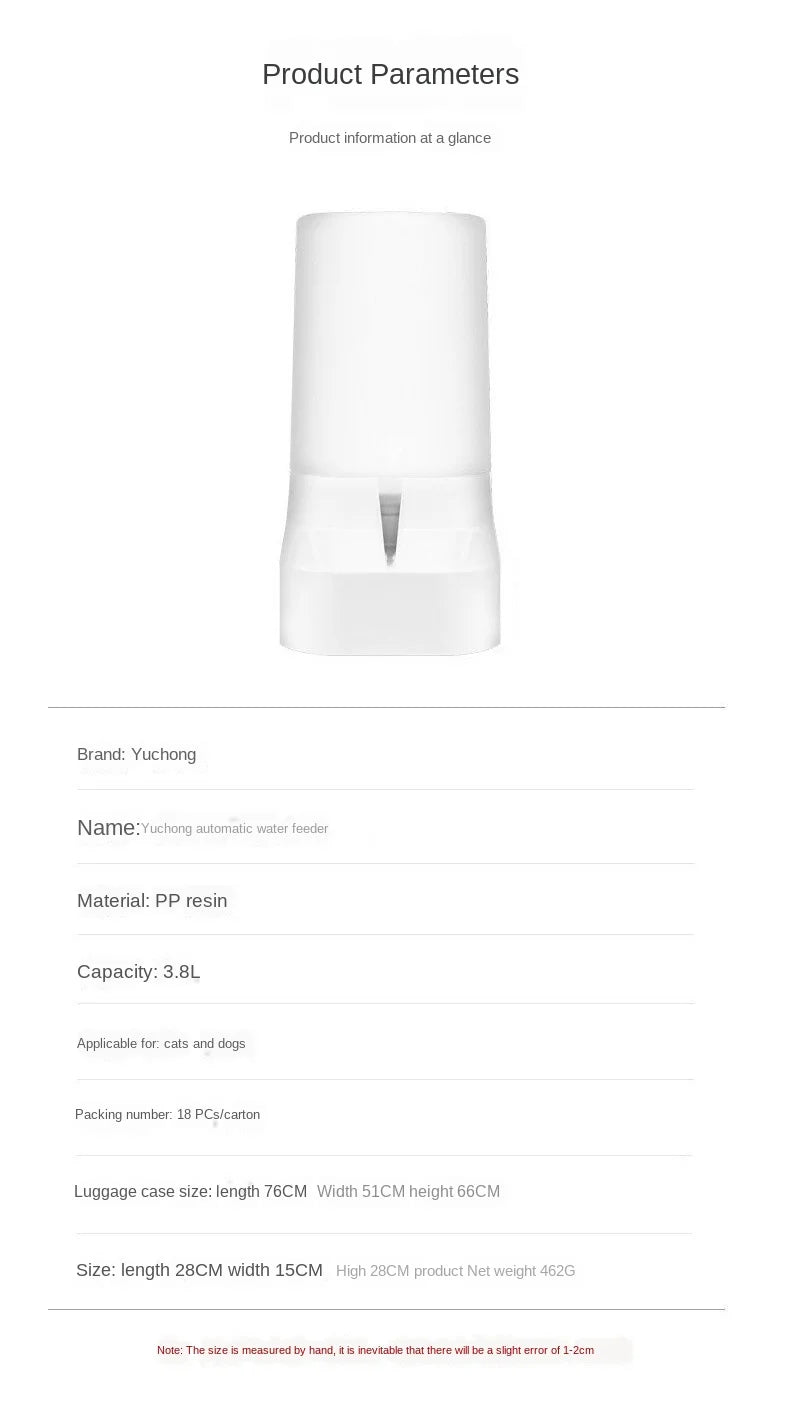 3.8L Dog Cat Automatic Pet Feeder, Automatic water feeder for cats and small dogs with PP resin material and 3.8L capacity.